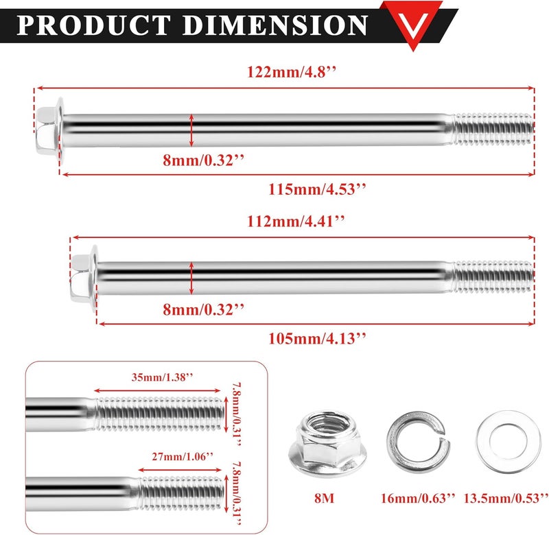 PRO BAT Engine Mount Frame Bolts 105mm 115mm M8 Set Pair Pit Dirt Quad Bike Top Bottom - Image 2